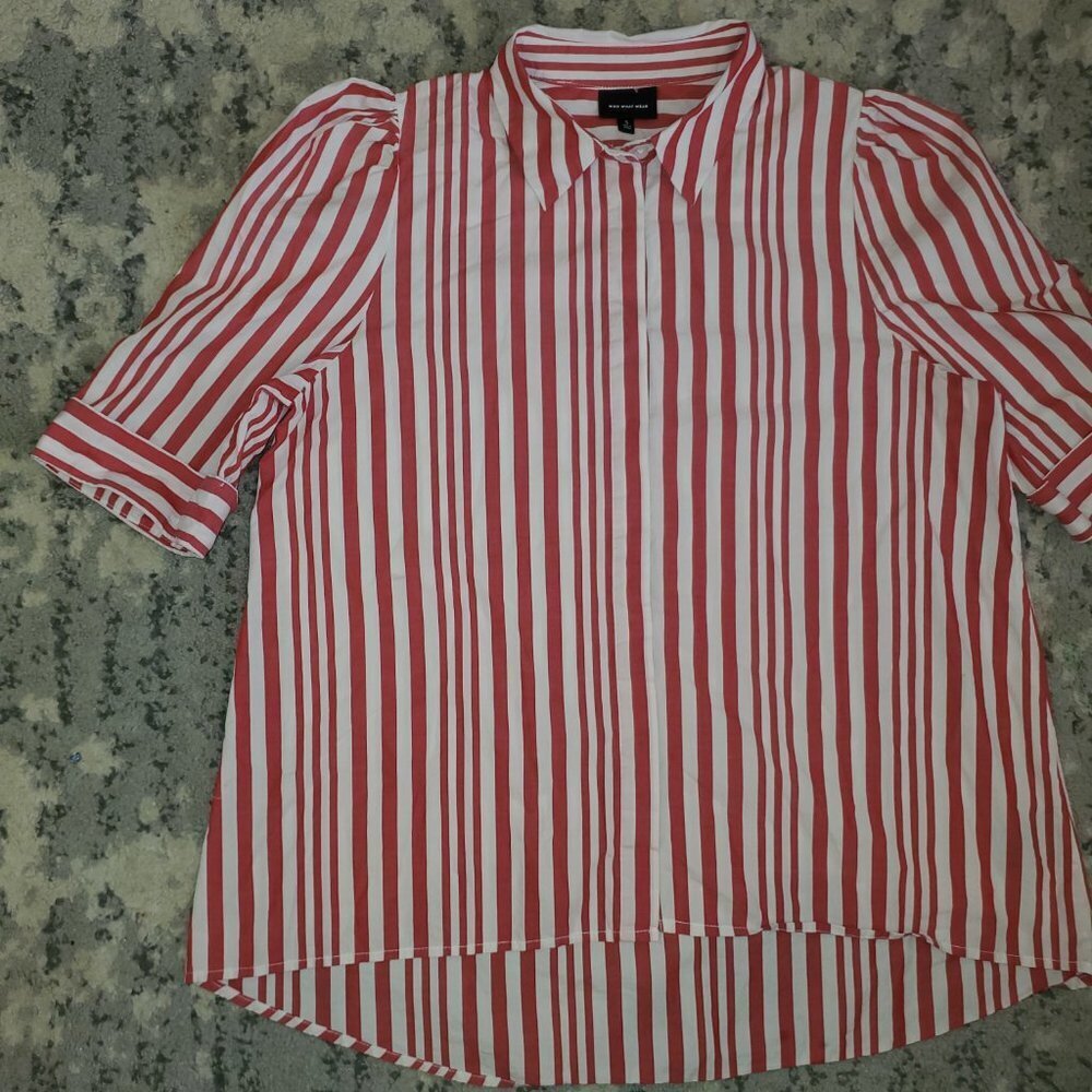 WHO WHAT WEAR Red & White Striped Button Down Size S